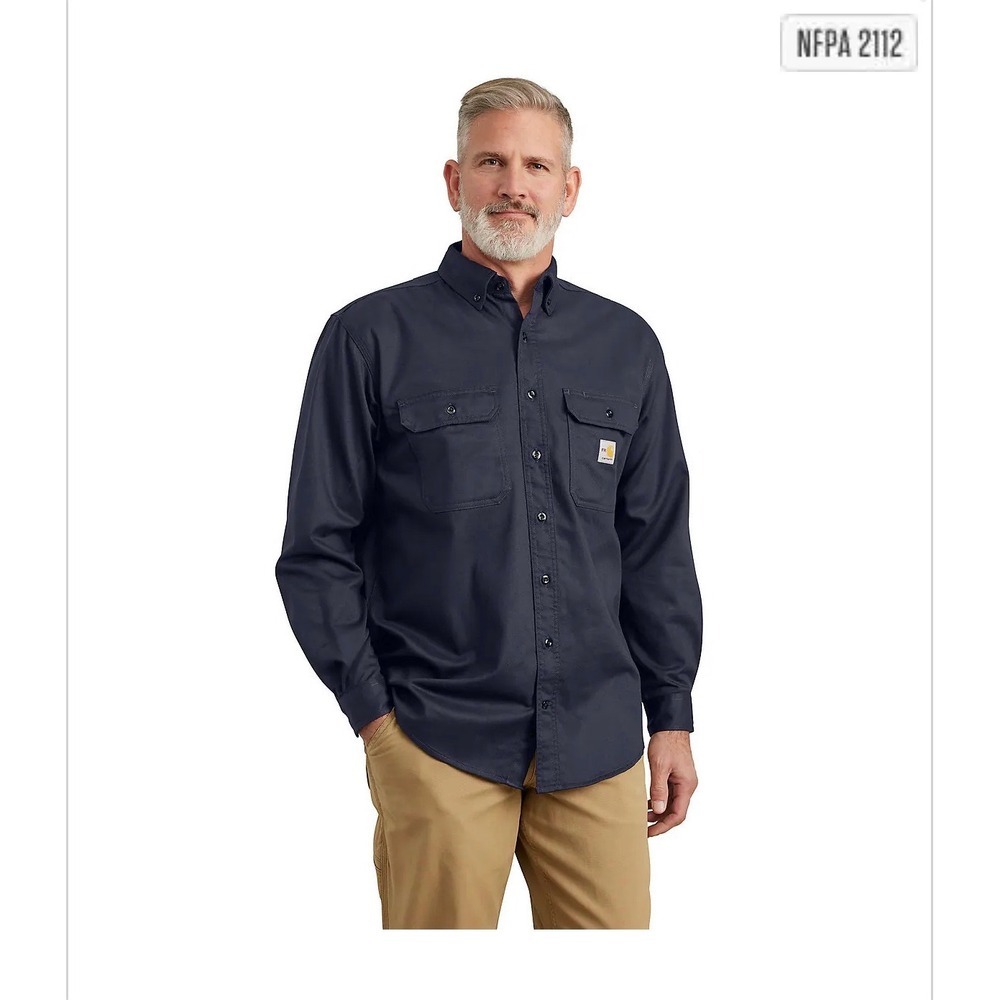 Carhartt XL Navy FR Flame Resistant Work Shirt Button Down Long Sleeve NFPA 2112